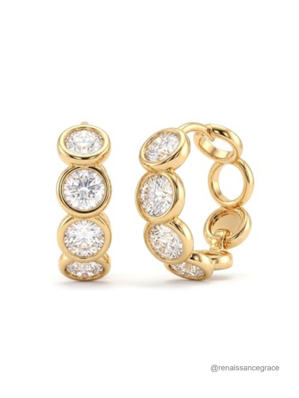 Gold Plated Huggie Hoop Earrings Cubic Zirconia Hypoallergenic Bezel Daily Wear